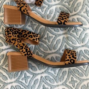 Brown and Black Block Heel Shoes with Animal Print